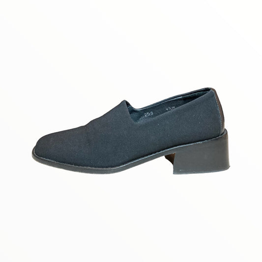 DONALD J. PLINER Black Square Toed Slip-On Fabric Block Heel Loafer Shoes 4 1/2M